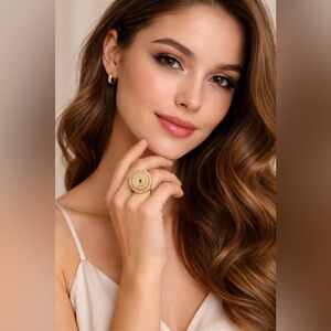 Statement Gold & Diamond Spiral Ring – Bold Luxe Glam ✨